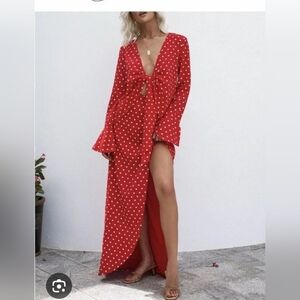 Sabo Luxe Red Polka Dot Maxi Dress